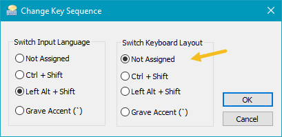 Windows 10 Change Key Sequence hotkey dialog box