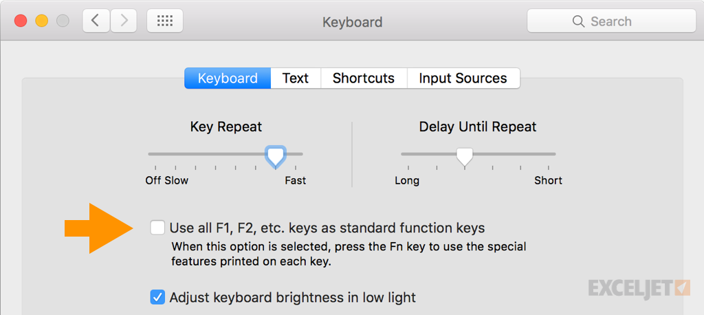 Mac keyboard preference for function keys