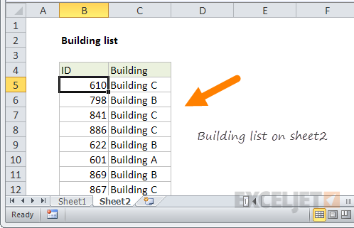 We use VLOOKUP to lookup each person's building from Sheet2