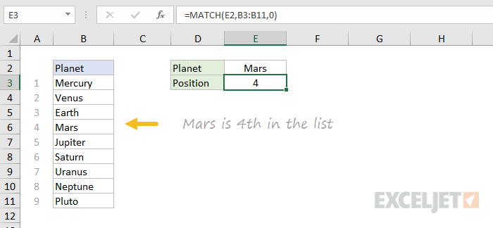 Basic exact match with MATCH function