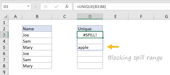 Excel #SPILL error example Excel #SPILL error example