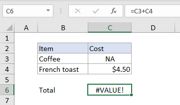 Excel #VALUE! error example Excel #VALUE! error example