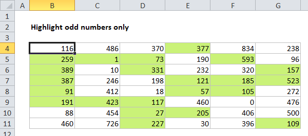 The ISODD function returns TRUE for odd numbers, triggering the rule The ISODD function returns TRUE for odd numbers, triggering the rule