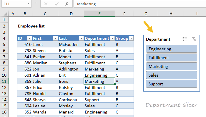Excel Table with slicer added Excel Table with slicer added
