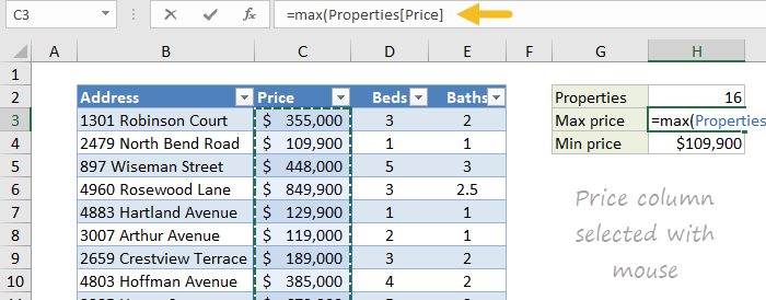 Enter structured references by selecting Enter structured references by selecting