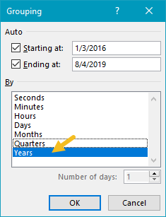 Date grouping settings - group by Years only Date grouping settings - group by Years only