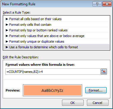 CF formula to count duplicates that appear at least 5 times CF formula to count duplicates that appear at least 5 times