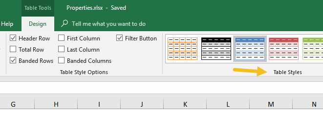 Change table formatting with table styles menu Change table formatting with table styles menu