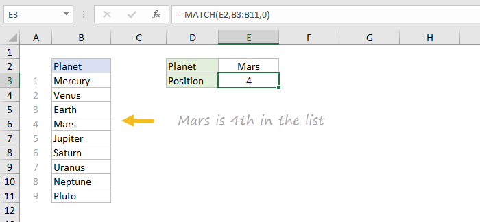 Basic exact match with MATCH function Basic exact match with MATCH function
