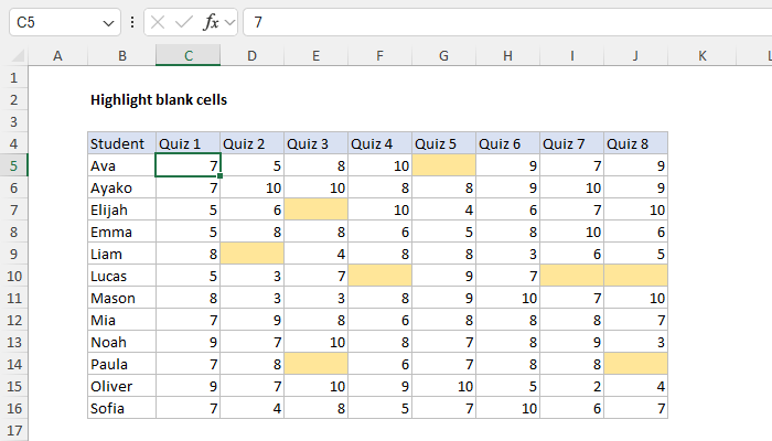 ISBLANK example - conditional formatting to highlight empty cells ISBLANK example - conditional formatting to highlight empty cells