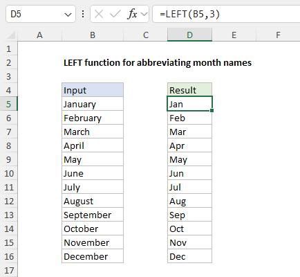LEFT function example - abbreviate month names LEFT function example - abbreviate month names