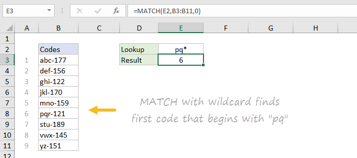 Basic wildcard match with MATCH function Basic wildcard match with MATCH function