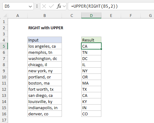 RIGHT function example - RIGHT with UPPER RIGHT function example - RIGHT with UPPER