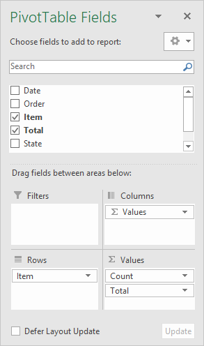 Excel Pivot Table builder interface Excel Pivot Table builder interface
