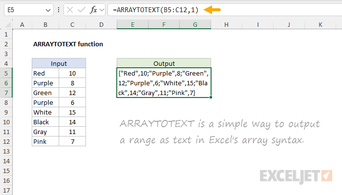 ARRAYTOTEXT function example ARRAYTOTEXT function example