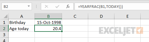 YEARFRAC and TODAY functions to calculate current age YEARFRAC and TODAY functions to calculate current age