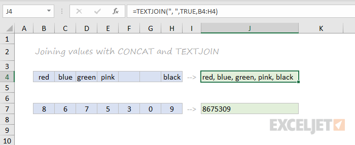 CONCAT and TEXTJOIN function examples CONCAT and TEXTJOIN function examples