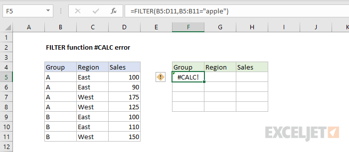 Excel #CALC error example Excel #CALC error example