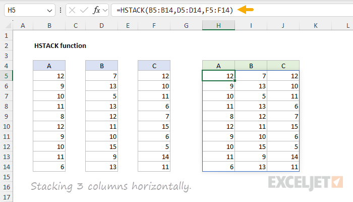 HSTACK function example HSTACK function example