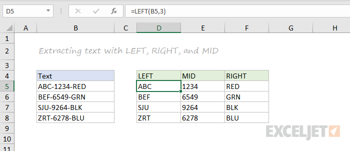 LEFT, RIGHT, MID function examples LEFT, RIGHT, MID function examples
