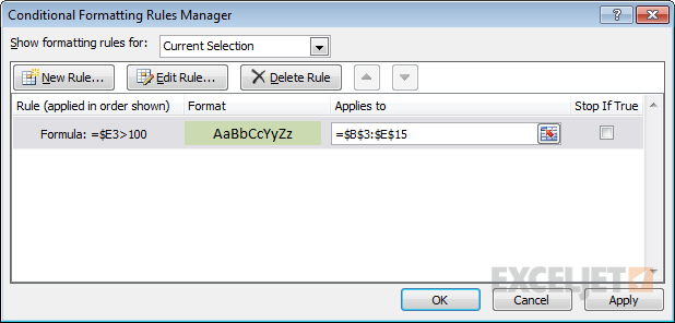 CF formula to test only values in column E CF formula to test only values in column E