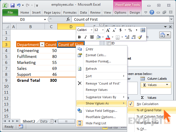 Setting a field to show percent of total Setting a field to show percent of total