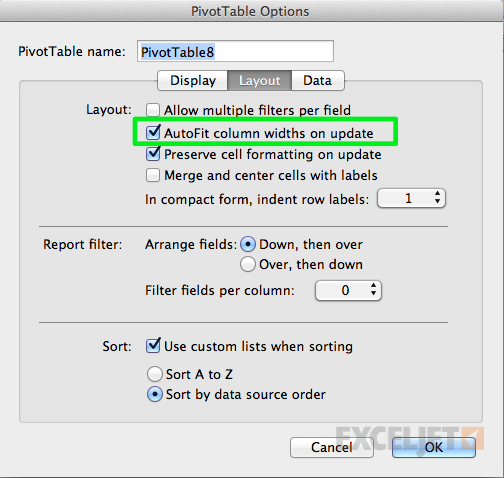 Pivot table column autofit option for Mac Pivot table column autofit option for Mac