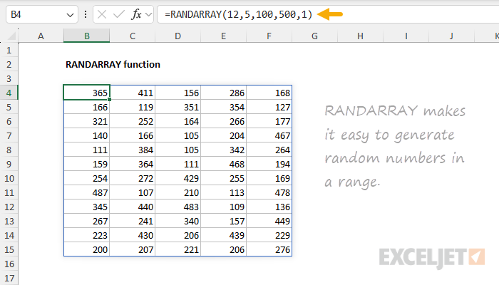 RANDARRAY function example RANDARRAY function example