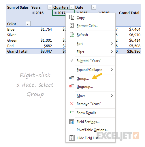 Right click a date and select group Right click a date and select group