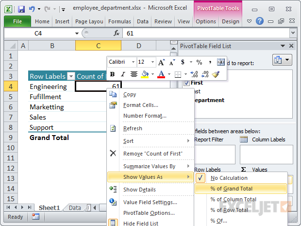 Changing value display to % of total Changing value display to % of total