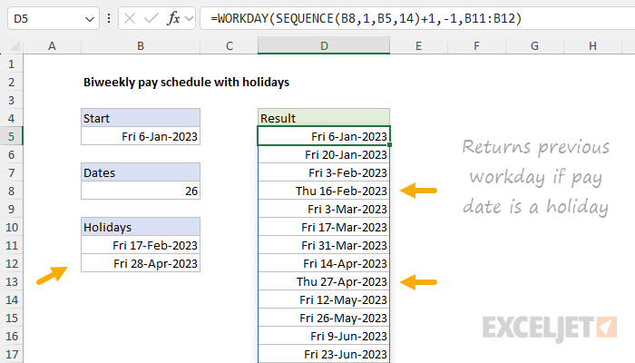 Formula for biweekly pay schedule excluding holidays Formula for biweekly pay schedule excluding holidays