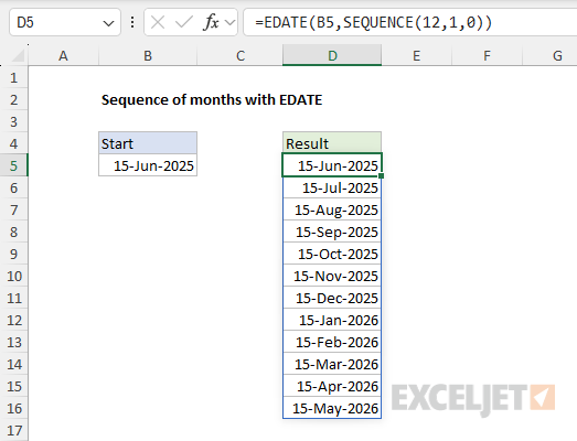 EDATE example - sequence of 12 months EDATE example - sequence of 12 months