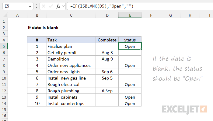 ISBLANK example - if date is empty task is open ISBLANK example - if date is empty task is open