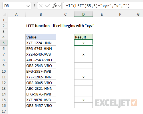 LEFT function example - if cell begins with "xyz" LEFT function example - if cell begins with "xyz"