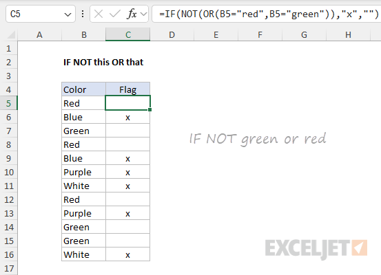 The NOT function with IF - if not "red" or "green" The NOT function with IF - if not "red" or "green"
