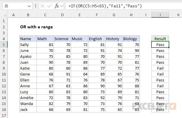 Using the OR function with a range of values Using the OR function with a range of values