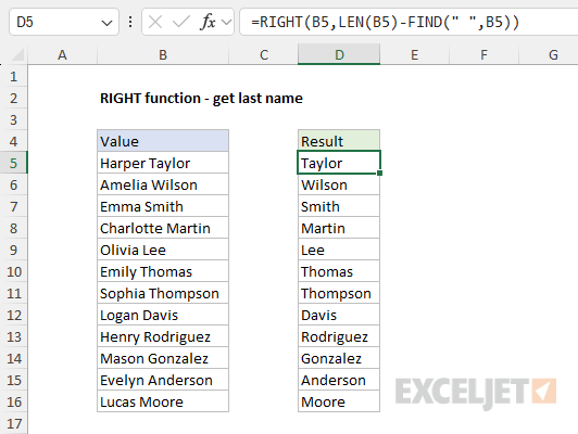 RIGHT function example - get last name from full name RIGHT function example - get last name from full name
